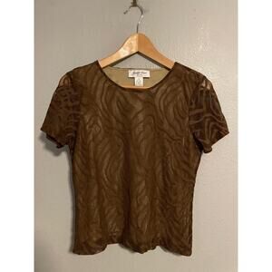 Judith Hart Blouse Womens Petite Medium Brown Mesh Abstract Burnout Whimsigoth